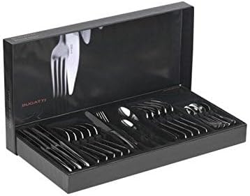 BUGATTI 24-Pieces Tendence Stainless Steel Cutlery Set in Gallery Box for 6, including Knife, Fork, Spoon, and Teaspoon. Made in Italy