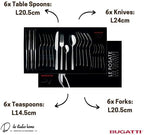 Bugatti 24 Pieces Set in Gallery Box "Metropolis" Stainless Steel Cutlery Set, Flatware Set for 6, Including Knife, Fork, Spoon, and Teaspoon