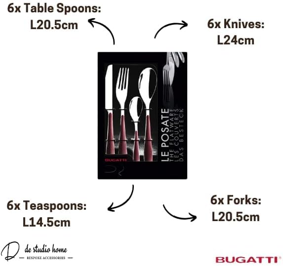 BUGATTI 24-Pieces Gioia Tobacco Coloured Cutlery Set in Gallery Box for 6, including Knife, Fork, Spoon, and Teaspoon, Designed in Italy