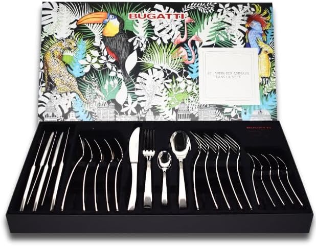 Bugatti 24 Pieces Set in Gallery Box "Metropolis" Stainless Steel Cutlery Set, Flatware Set for 6, Including Knife, Fork, Spoon, and Teaspoon