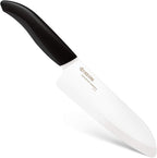 Kyocera Advanced Ceramic Revolution Series 6-inch, Chef's Santoku Knife, Black Handle, White Blade, 6 Inch - FK-160 WH