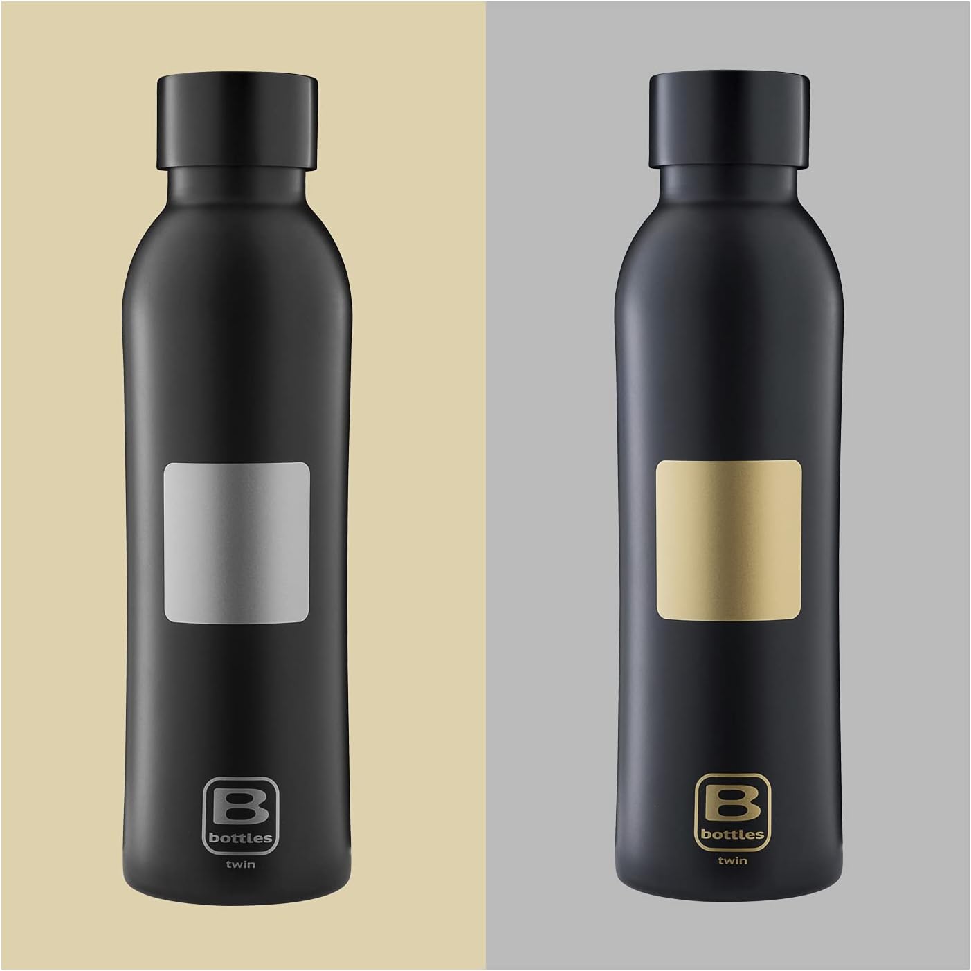 Bugatti B Bottle Twin Ultra-light and Thermal 18/10 stainless steel Bottle for Cold and Hot Water - Square Silver 500ml