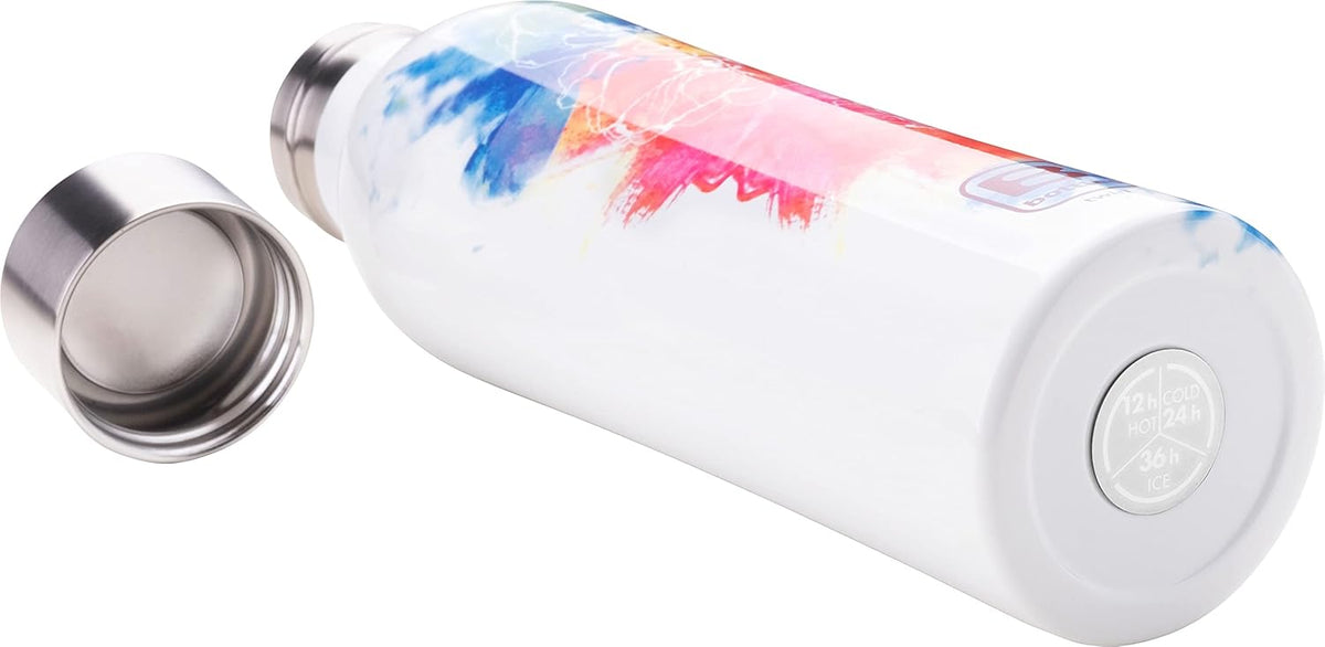 Bugatti B Bottles Twin Insulated 18/10 stainless steel Water Bottle for Cold and Hot Water - Watercolor Red & Blue Decorated by Decal