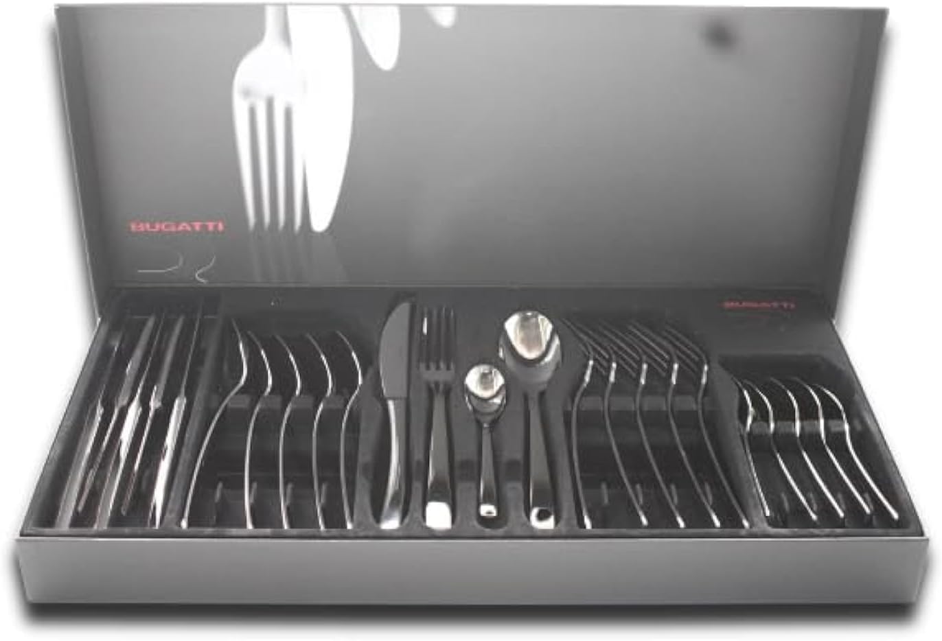 Bugatti 24 Pieces Set in Gallery Box "Metropolis" Stainless Steel Cutlery Set, Flatware Set for 6, Including Knife, Fork, Spoon, and Teaspoon