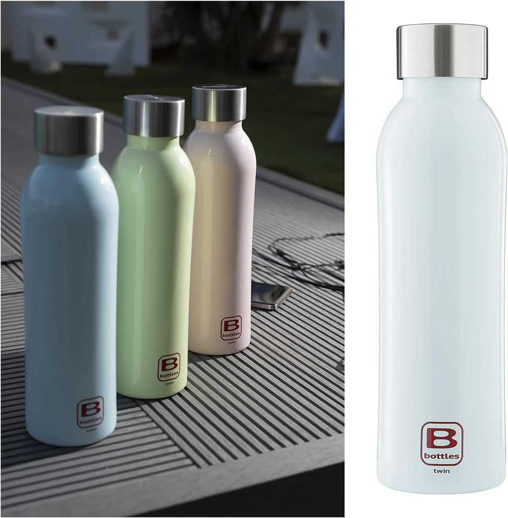 BUGATTI B BOTTLES TWIN Thermal bottle 800 ML Blue keeps liquids hot for H12, cold for H24 and ice for H36 18/10 stainless steel fitness bottle, ecological and reusable designed in Italy