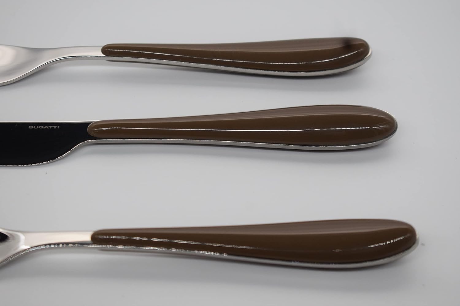 BUGATTI 24-Pieces Gioia Tobacco Coloured Cutlery Set in Gallery Box for 6, including Knife, Fork, Spoon, and Teaspoon, Designed in Italy