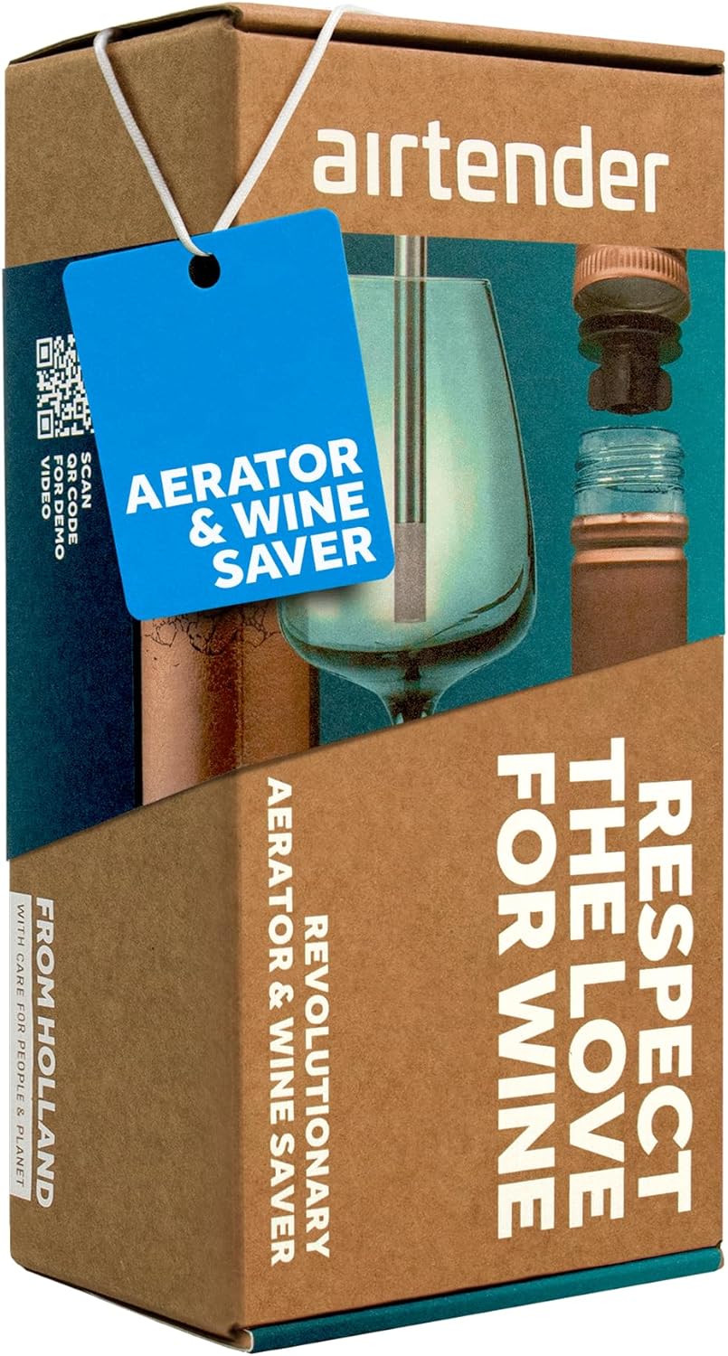 Airtender wine aerator and vacuum set - vacuum pump - 6 wine stoppers - gift box