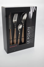 BUGATTI 24-Pieces Gioia Tobacco Coloured Cutlery Set in Gallery Box for 6, including Knife, Fork, Spoon, and Teaspoon, Designed in Italy