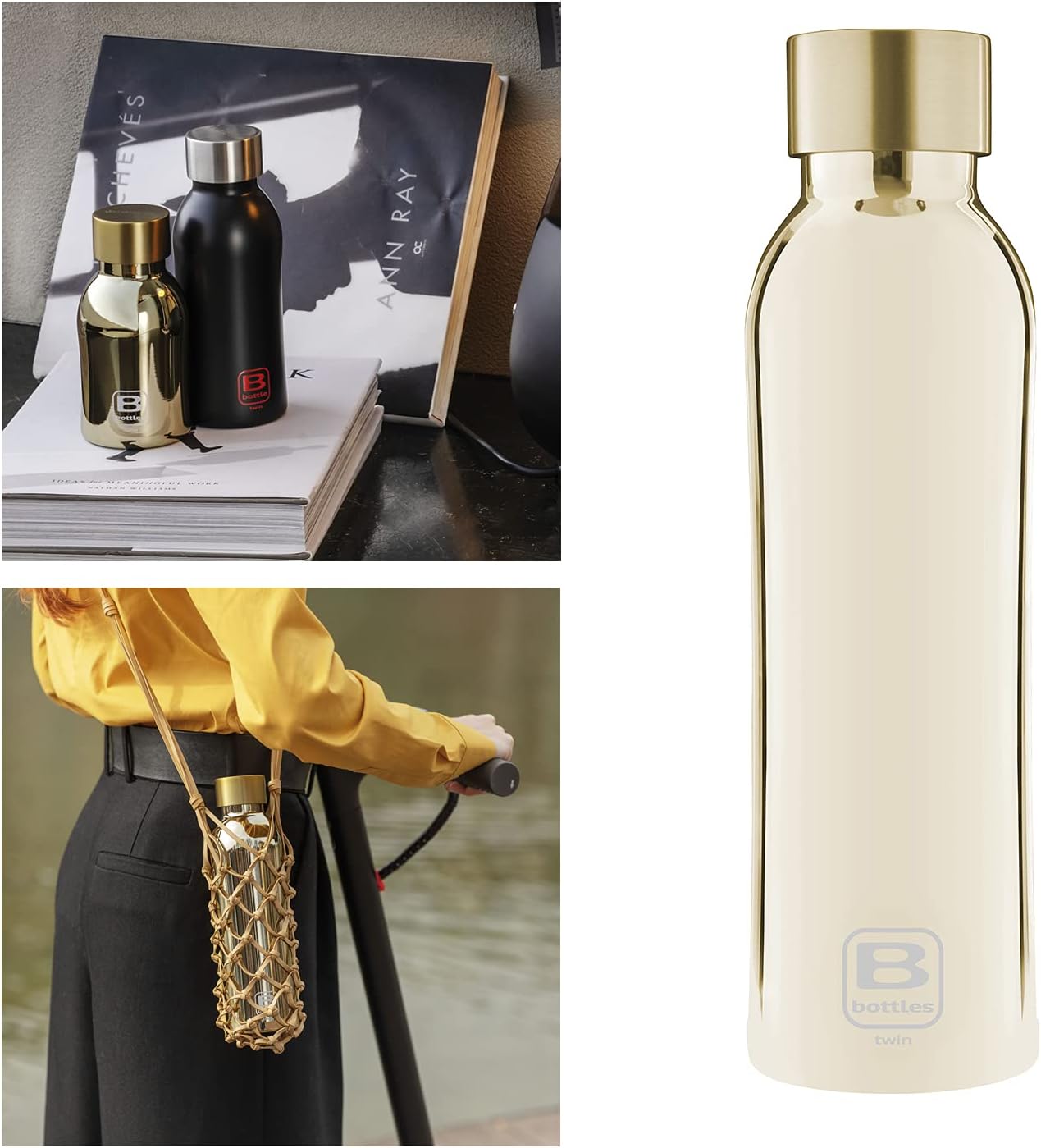 Bugatti B Bottles Twin Insulated 18/10 stainless steel Water Bottle for Cold and Hot Water - Gold Glazed…