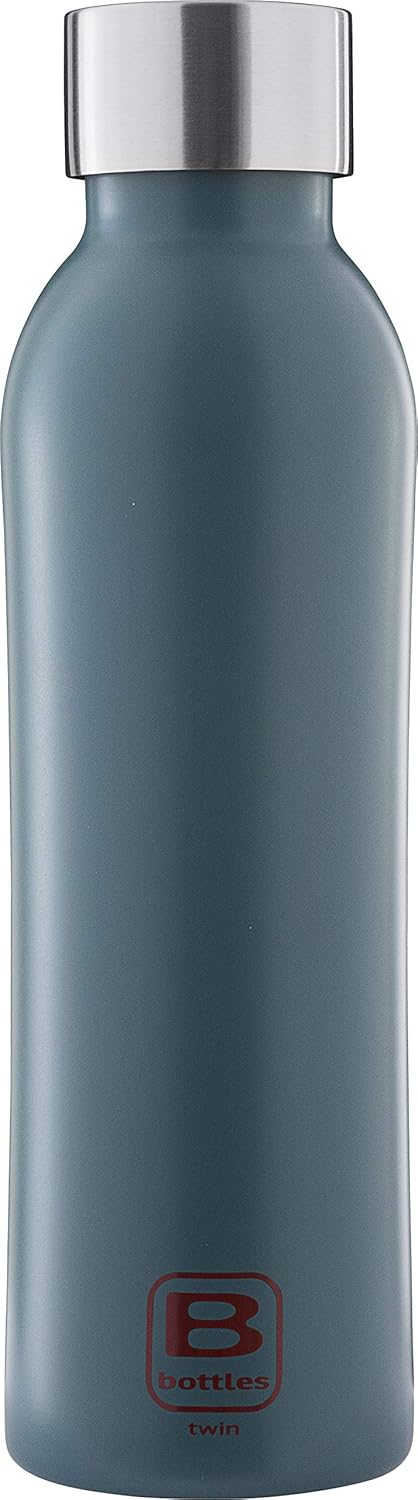 BUGATTI B Bottles Twin Thermal Bottle 500 ML Teal Blue Keeps Liquids hot for H12, Cold for H24 and ice for H36 18/10 Stainless Steel Fitness Bottle, Ecological and Reusable Designed in Italy