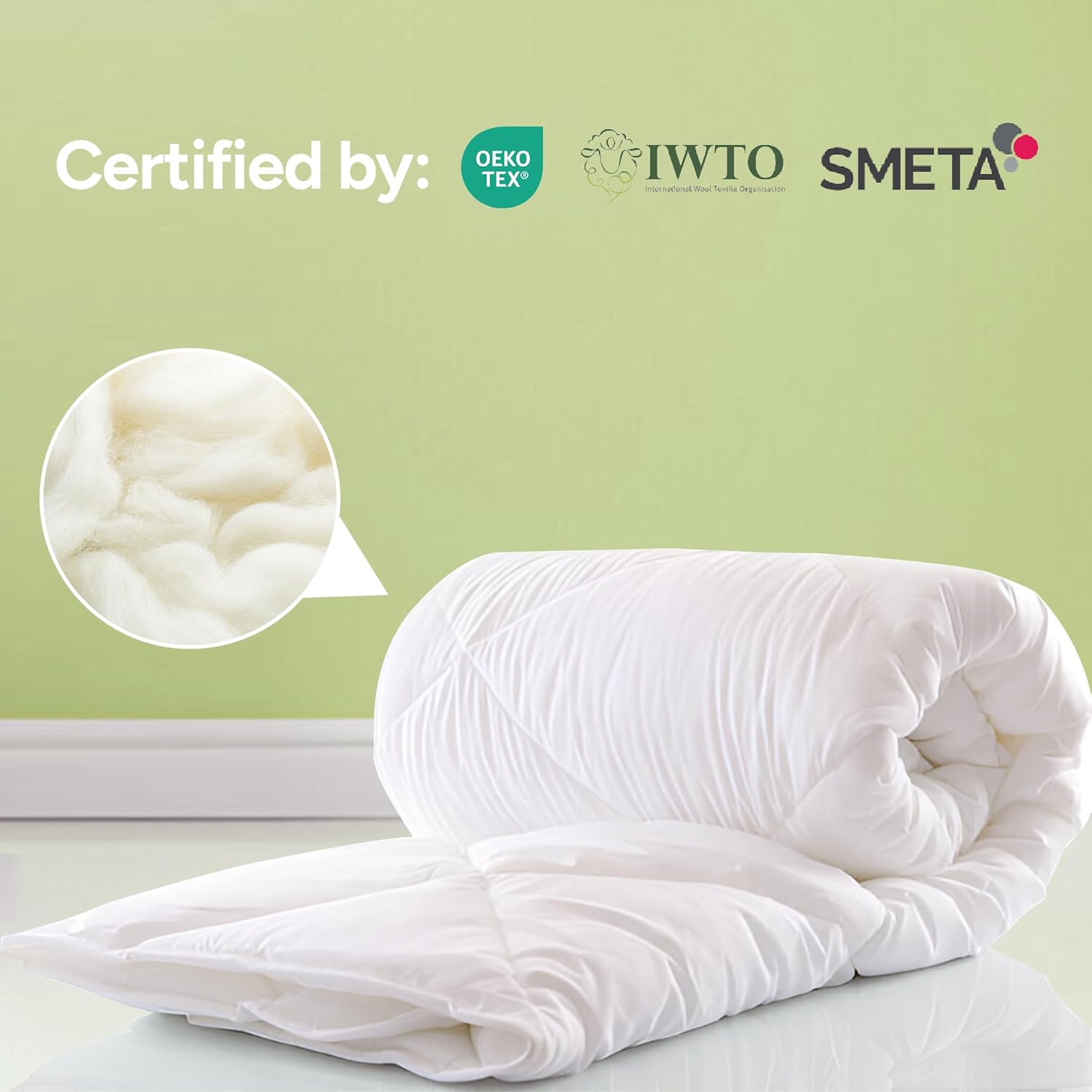 New Season Naturally Yours Australian Wool Duvet Queen Size - 100% Cotton Fabric Cover Shell - Breathable, Moisture Wicking All Season Duvet - Queen Size - 90 x 90 inch