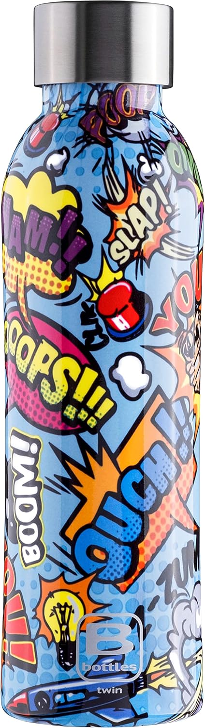Bugatti B Bottle Twin Vacuum Sealed and Lightweight 18/10 stainless steel Bottle for Hot and Cold Water - Comics 500ml