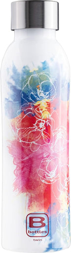 Bugatti B Bottles Twin Insulated 18/10 stainless steel Water Bottle for Cold and Hot Water - Watercolor Red & Blue Decorated by Decal