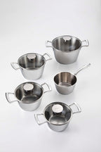 Bugatti Stainless Steel Cookware Set, 9 Pc Cookwares Polished Ouside and Satin Inside; Suitable For Induction, Gas, Halogen, Ceramic And Oven