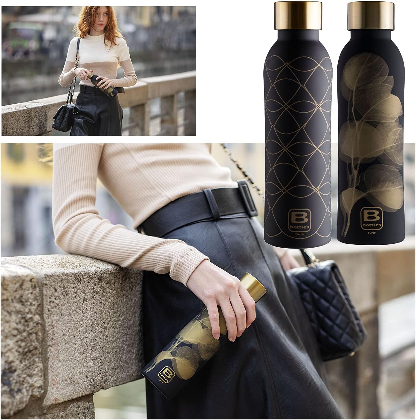 Bugatti B Bottle Twin Insulated and Reusable 18/10 stainless steel Bottle for Hot and Cold Water - Simple Chic 500ml