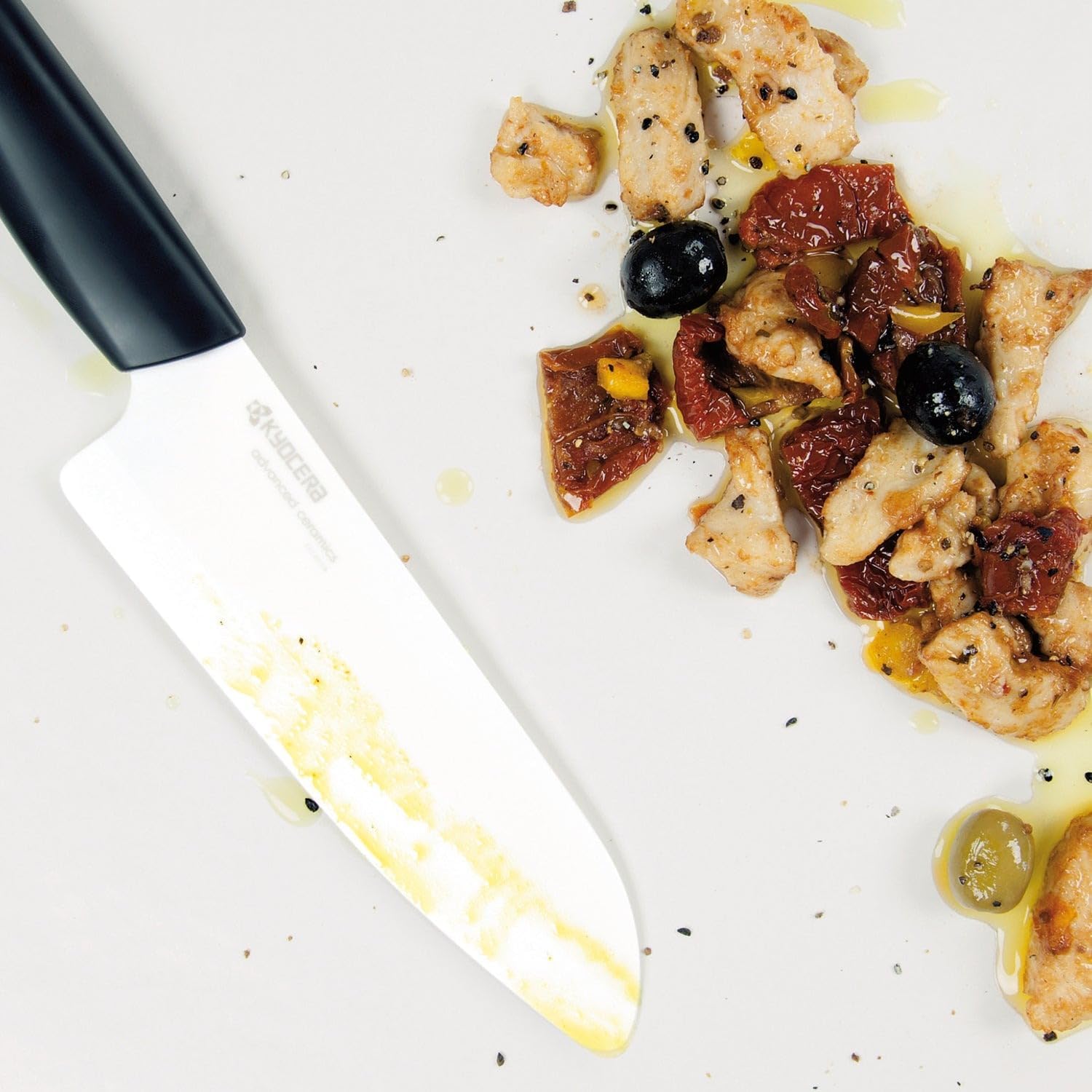 Kyocera Advanced Ceramic Revolution Series 6-inch, Chef's Santoku Knife, Black Handle, White Blade, 6 Inch - FK-160 WH