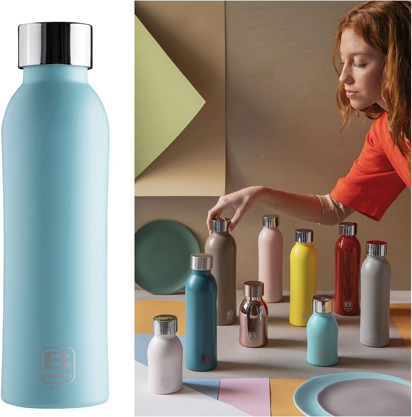 Bugatti B Bottles Twin Insulated 18/10 stainless steel Water Bottle for Cold and Hot Water - Watercolor Green…
