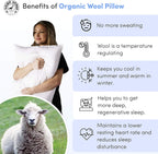 DOWN UNDER Bedding Queen Size Washable Australian Organic Wool Filled Cool Sleeping Pillow - 100% Cotton Cover - Adjustable Firmness - Neck Support for Side, Back and Stomach Sleeper - Made in Canada