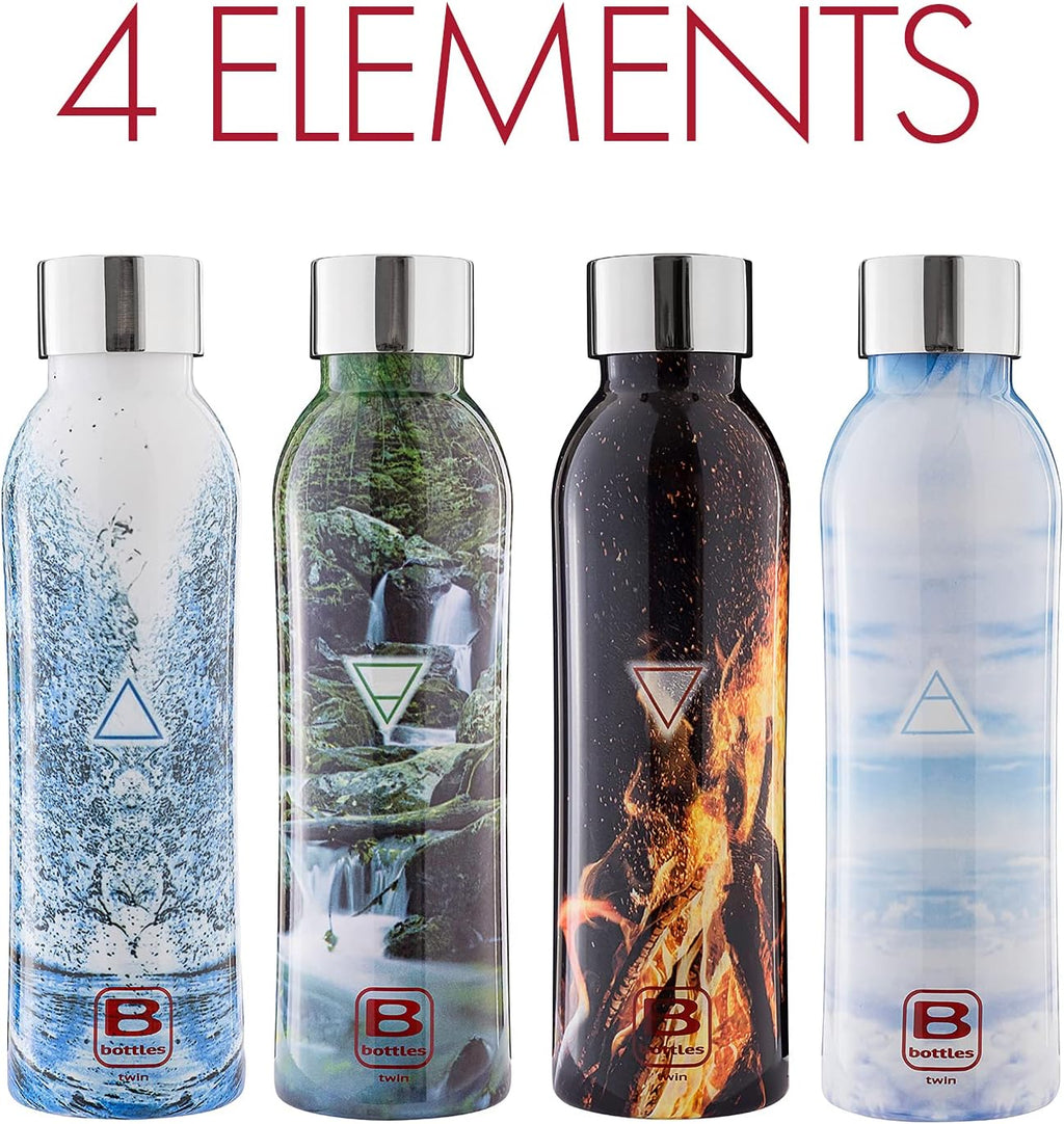 BUGATTI B Bottles Twin Thermal Bottle 500 ML Water Keeps Liquids hot for H12, Cold for H24 and ice for H36 18/10 Stainless Steel Fitness Bottle, Ecological and Reusable Designed in Italy