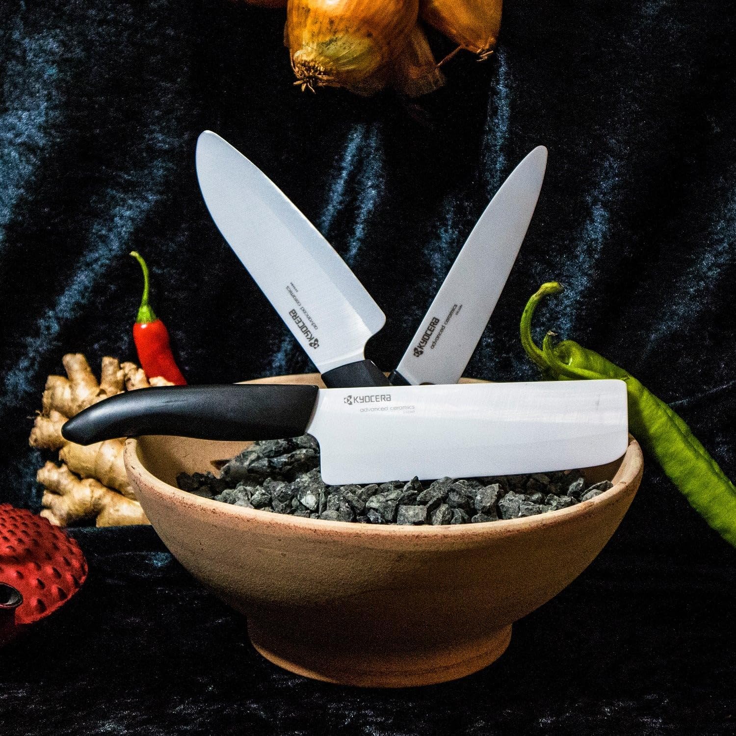 Kyocera Advanced Ceramic Revolution Series 6-inch, Chef's Santoku Knife, Black Handle, White Blade, 6 Inch - FK-160 WH