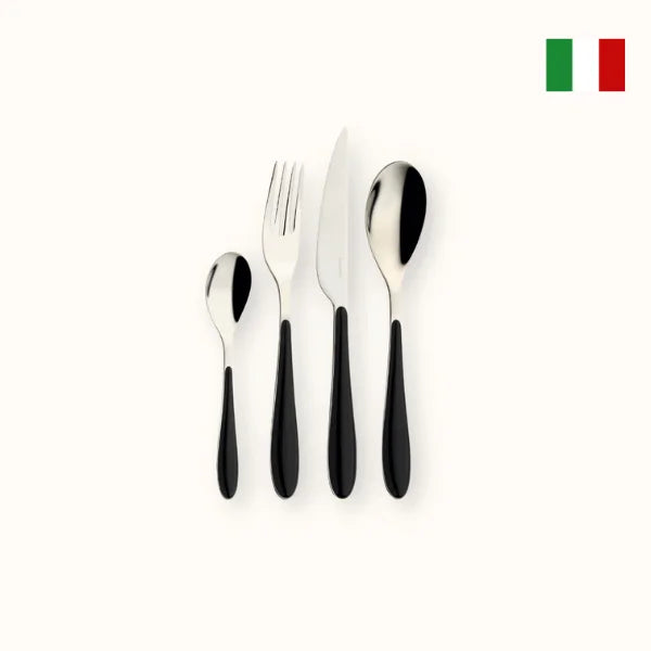 Casa Bugatti GIOIA- 24 Piece Black Acrylic Handle – Flatware/Cutlery Set