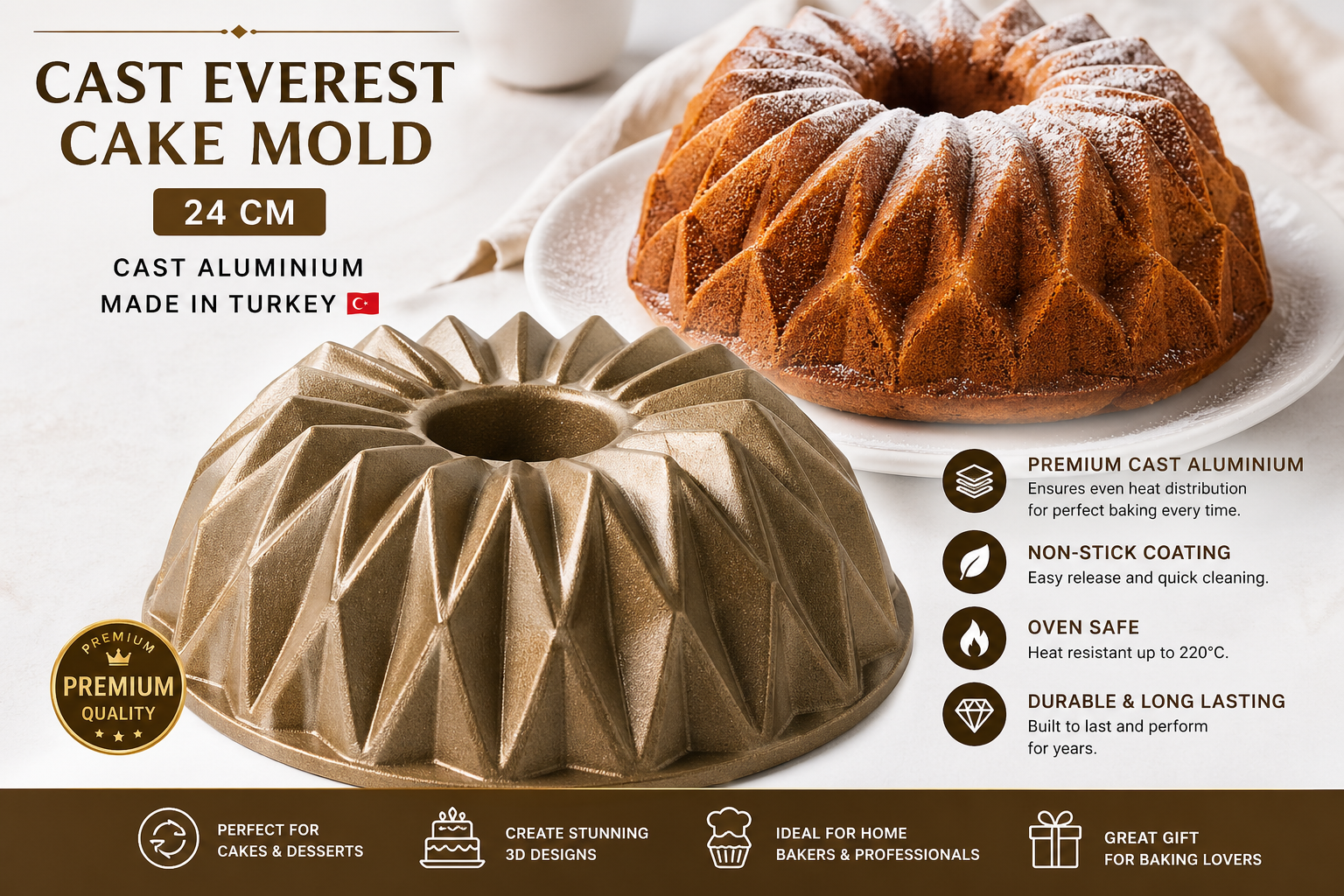 RSSLAV Cast Everest Cake Mold ( 24 Cm ) Cast Aliminium