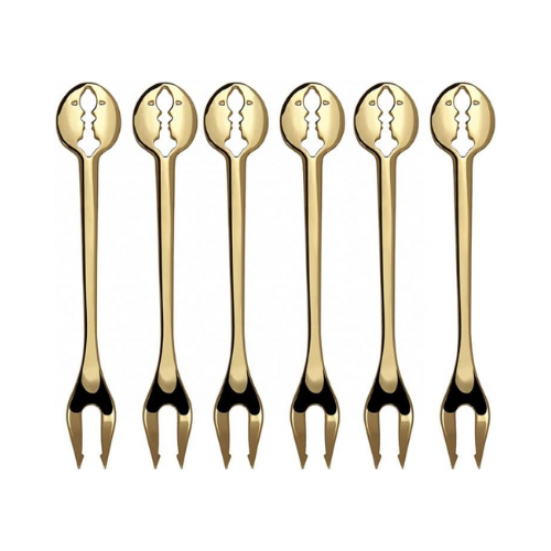 BUGATTI Set of 6 Kiss Aperitif Forks Placcato Oro 24Kt