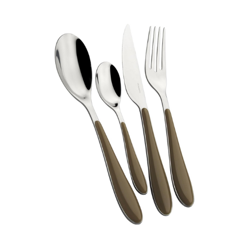 BUGATTI 24-Pieces Gioia Tobacco Coloured Cutlery Set in Gallery Box for 6, including Knife, Fork, Spoon, and Teaspoon, Designed in Italy