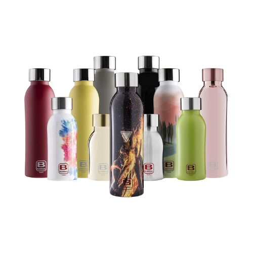 BUGATTI B Bottles Twin Thermal Bottle 500 ML Fire Color Keeps Liquids hot for H12, Cold for H24 and ice for H36 18/10 Stainless Steel Fitness Bottle, Ecological and Reusable Designed in Italy