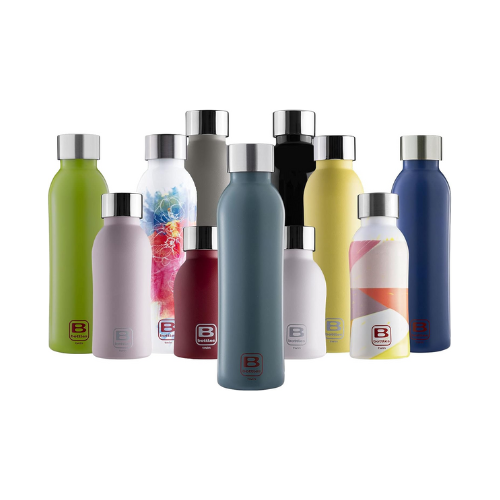 BUGATTI B Bottles Twin Thermal Bottle 500 ML Teal Blue Keeps Liquids hot for H12, Cold for H24 and ice for H36 18/10 Stainless Steel Fitness Bottle, Ecological and Reusable Designed in Italy