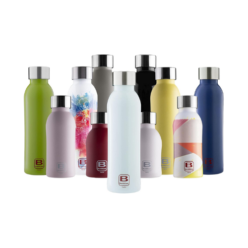 BUGATTI B BOTTLES TWIN Thermal bottle 800 ML Blue keeps liquids hot for H12, cold for H24 and ice for H36 18/10 stainless steel fitness bottle, ecological and reusable designed in Italy