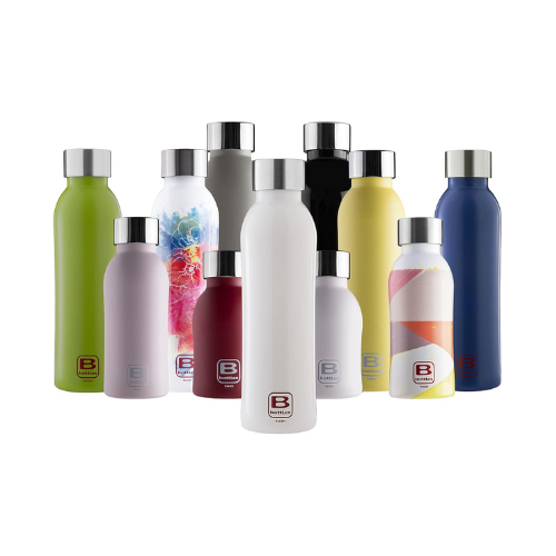 BUGATTI B BOTTLES TWIN Thermal bottle 800 ML Bright white keeps liquids hot for H12, cold for H24 and ice for H36 18/10 stainless steel fitness bottle, ecological and reusable designed in Italy
