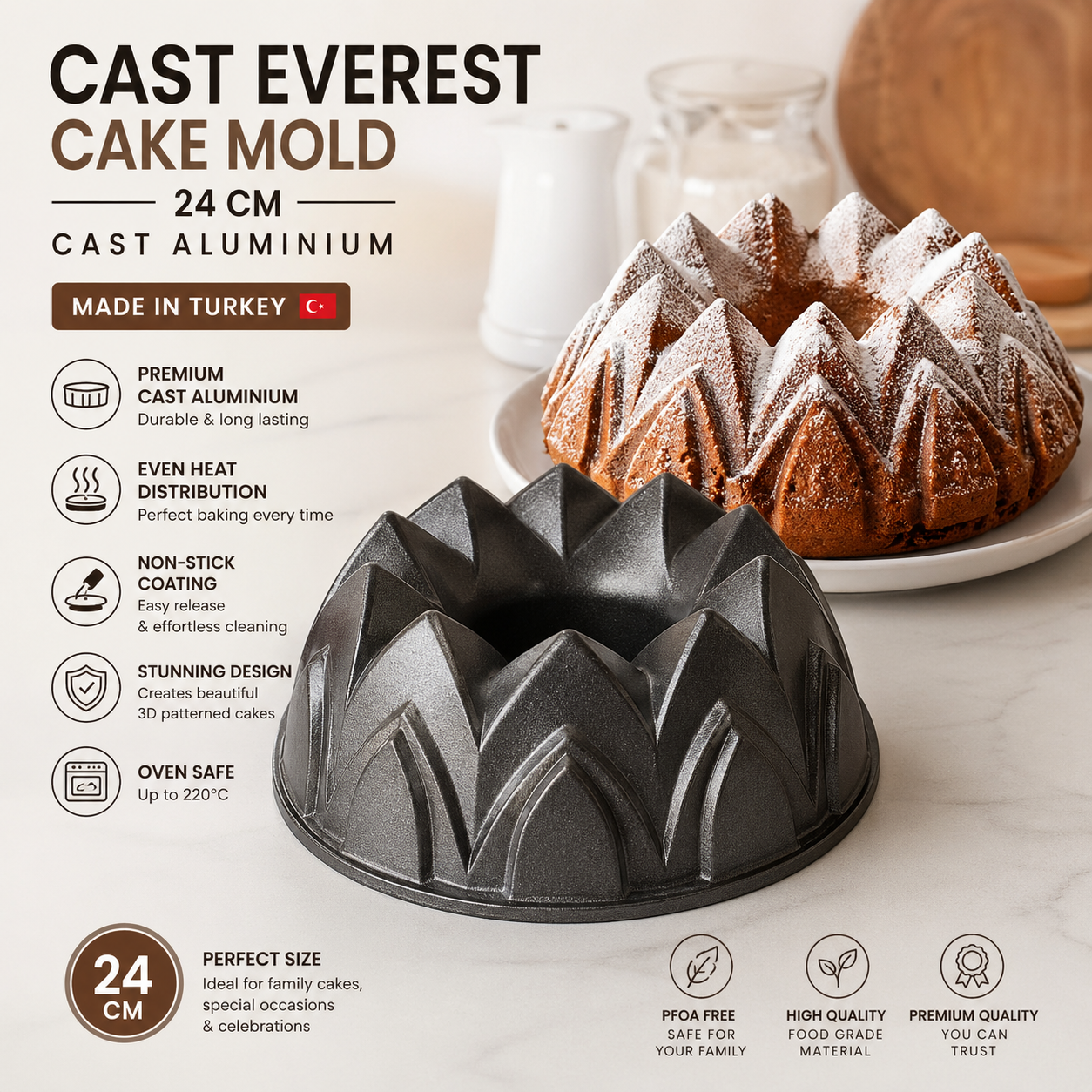 RSSLAV Cast Everest Cake Mold ( 24 Cm ) Cast Aliminium